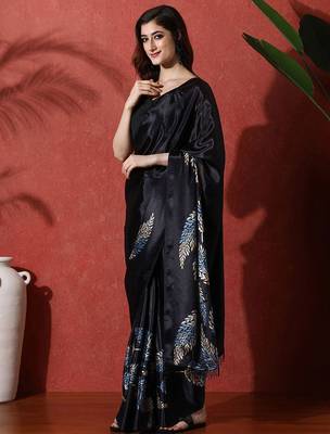 Black ready to wear satin floral digital printed saree 2