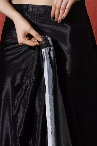 Black ready to wear satin floral digital printed saree