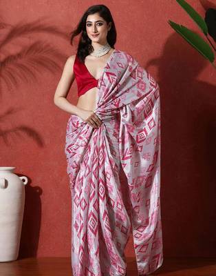 Pink ready to wear satin floral digital printed saree 1
