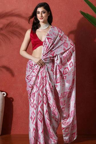 Pink ready to wear satin floral digital printed saree