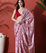 Pink ready to wear satin floral digital printed saree