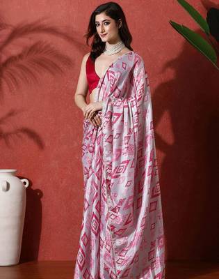 Pink ready to wear satin floral digital printed saree 2