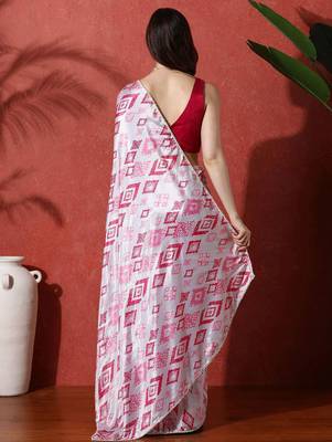 Pink ready to wear satin floral digital printed saree 3