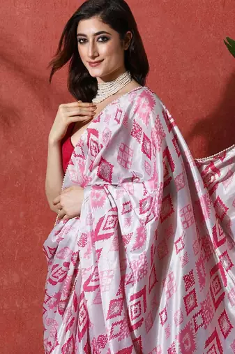 Pink ready to wear satin floral digital printed saree