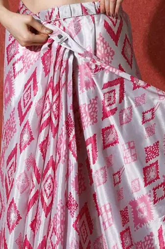 Pink ready to wear satin floral digital printed saree