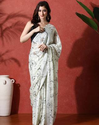 Lime ready to wear satin floral digital printed saree 1