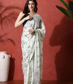 Lime ready to wear satin floral digital printed saree