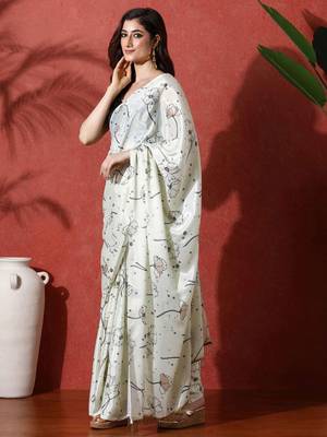 Lime ready to wear satin floral digital printed saree 2