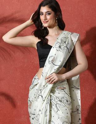 Lime ready to wear satin floral digital printed saree 4