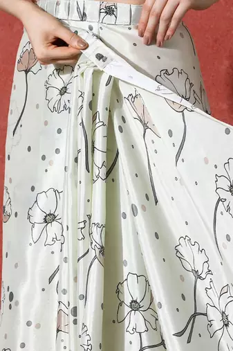 Lime ready to wear satin floral digital printed saree
