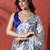 White ready to wear satin floral digital printed saree
