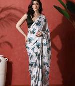 White ready to wear satin floral digital printed saree