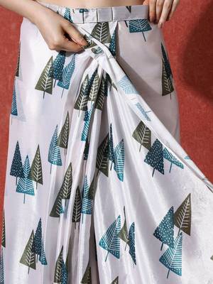 White ready to wear satin floral digital printed saree 5