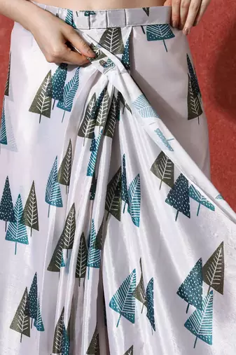 White ready to wear satin floral digital printed saree