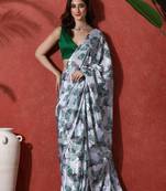 Grey ready to wear satin floral digital printed saree