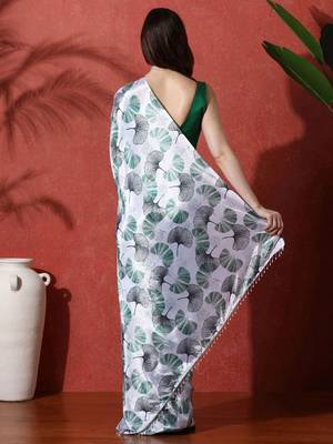 Grey ready to wear satin floral digital printed saree 3