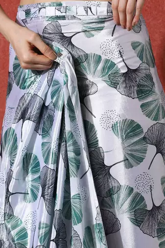 Grey ready to wear satin floral digital printed saree