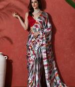 Grey ready to wear satin floral digital printed saree