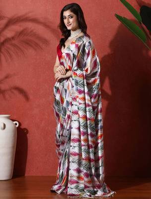Grey ready to wear satin floral digital printed saree 2