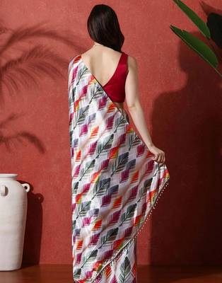 Grey ready to wear satin floral digital printed saree 3