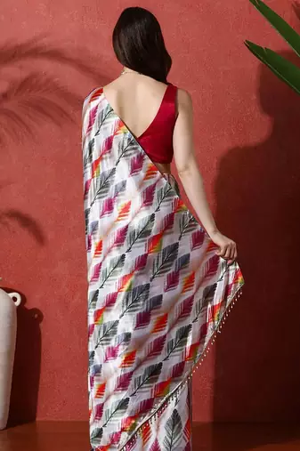 Grey ready to wear satin floral digital printed saree
