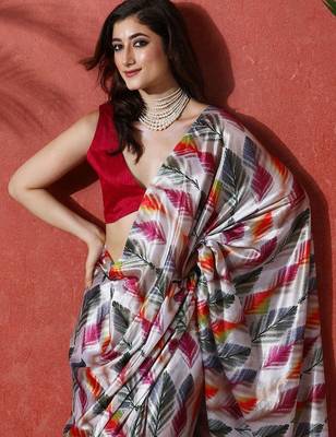 Grey ready to wear satin floral digital printed saree 4