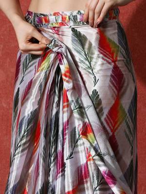 Grey ready to wear satin floral digital printed saree 5