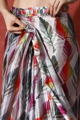 Grey ready to wear satin floral digital printed saree