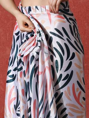 White ready to wear satin floral digital printed saree 5