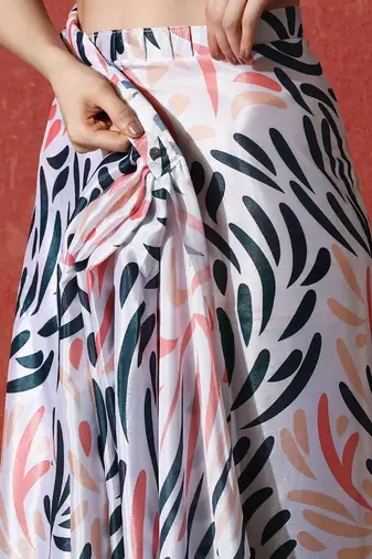 White ready to wear satin floral digital printed saree