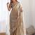 Beige tissue silk sequin embroideried scollped border festive blouse piece & sarees