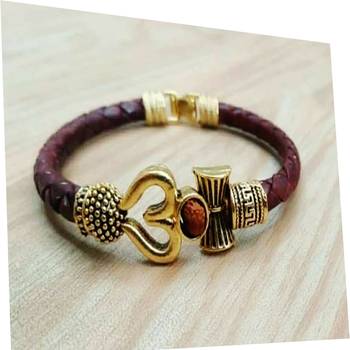 Leather Look Bracelet with Golden Designer Charms for Men 1