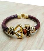 Leather Look Bracelet with Golden Designer Charms for Men