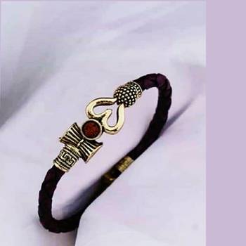 Leather Look Bracelet with Golden Designer Charms for Men 2