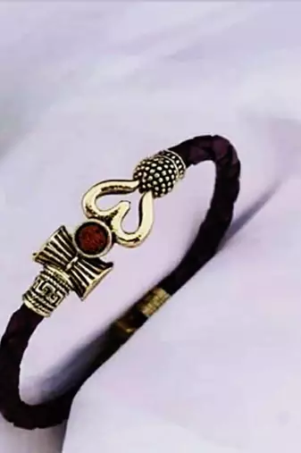 Leather Look Bracelet with Golden Designer Charms for Men