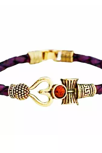 Leather Look Bracelet with Golden Designer Charms for Men