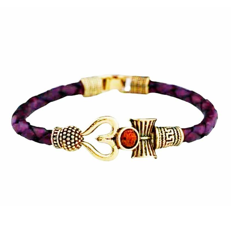 Leather Look Bracelet with Golden Designer Charms for Men