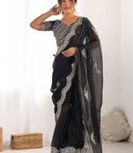 Black tissue silk sequin embroideried scollped border festive blouse piece & sarees
