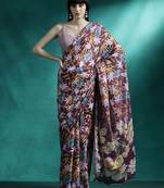 Maroon printed & embroidered saree with blouse