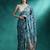 Teal geometric printed & embroidered saree with blouse