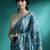 Teal geometric printed & embroidered saree with blouse