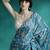 Teal geometric printed & embroidered saree with blouse