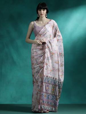 Off white floral printed gotta patti saree 1