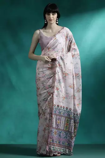 Off white floral printed gotta patti saree