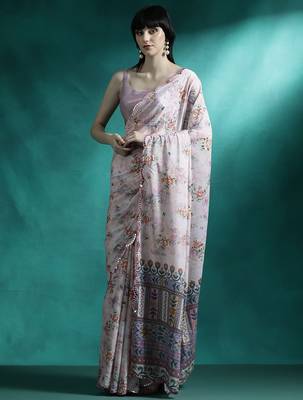Off white floral printed gotta patti saree 2