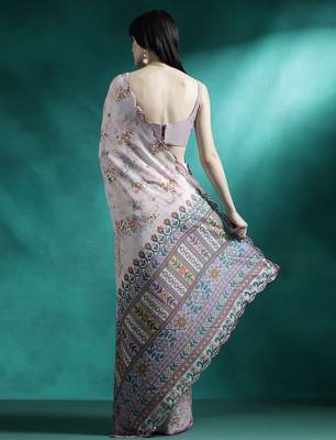 Off white floral printed gotta patti saree 3