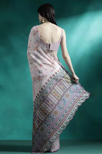 Off white floral printed gotta patti saree