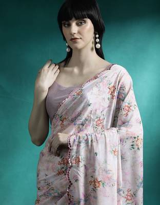 Off white floral printed gotta patti saree 4