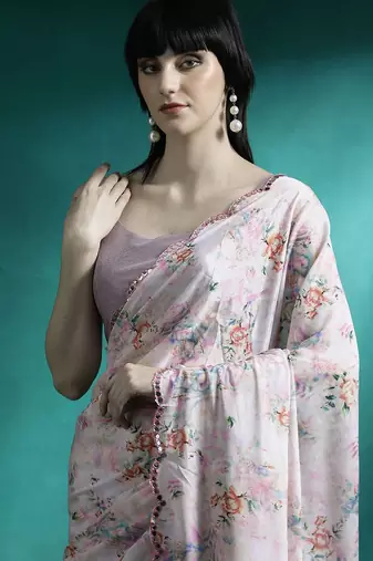 Off white floral printed gotta patti saree