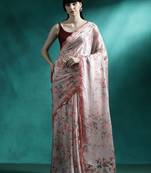 Peach floral printed & embroidered gotta patti saree